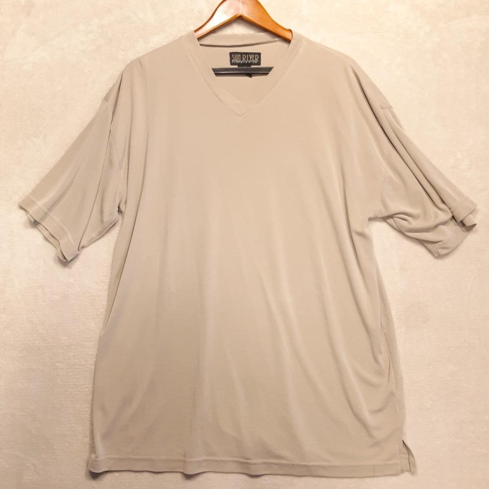 Sun River Clothing Co Mens V-Neck T-Shirt Sz.M/Beige/Polynosic Blend/SS